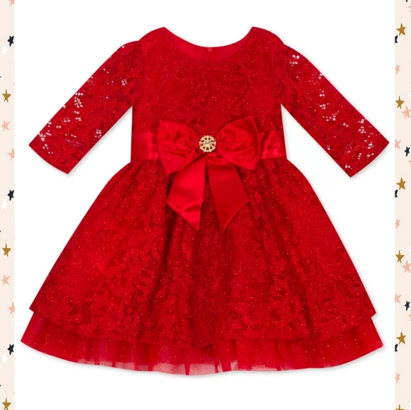 knee length dresses for ladies Lace Midi Dress with Ruffles 42 (FR) / Red